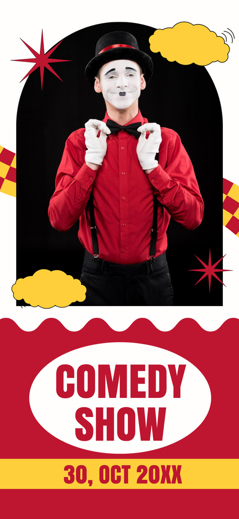 Comedy Show Ad with Performer in Bright Costume Snapchat Geofilter Šablona návrhu