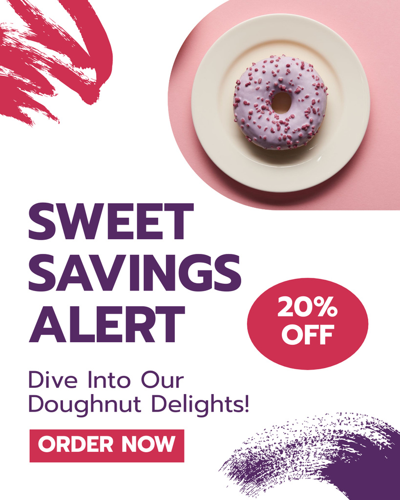 Offer of Sweet Savings in Doughnut Shop Instagram Post Vertical Tasarım Şablonu