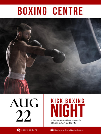 Boxing Centre Invitation with Athlete Poster US Design Template