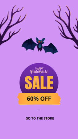 Spooky Halloween Items Sale With Discounts And Cute Bat Instagram Video Story Design Template