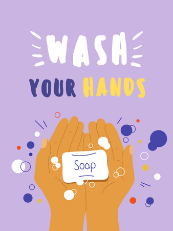 Modèle de visuel Illustration du lavage des mains avec du savon - Poster US