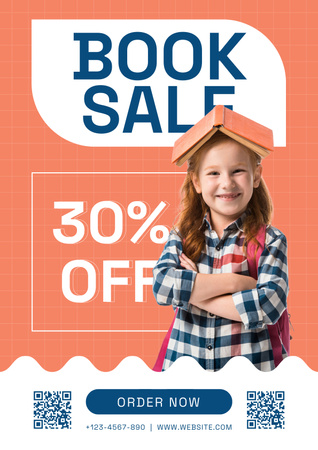 Book Sale Ad with Funny Girl with Book Poster Design Template