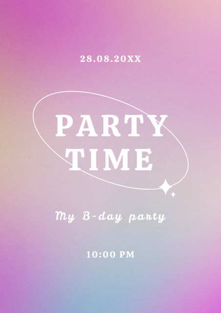 Party Announcement on Pink Gradient Background Flyer A4 Πρότυπο σχεδίασης