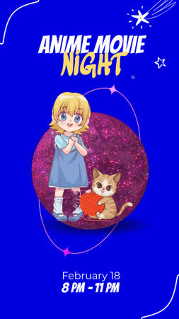 Designvorlage Anime Movie Night Event mit Katze für Instagram Video Story