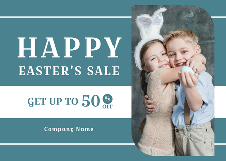 Easter Sale Offer with Cute Little Kids Card Design Template