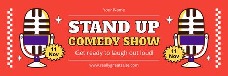 Stand-up Show Ad with Illustration of Two Microphones Twitter Design Template