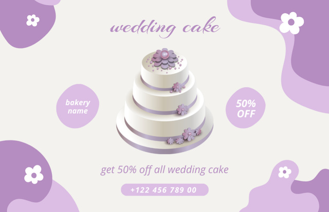 Delicious Wedding Cakes Promo on Purple Thank You Card 5.5x8.5in – шаблон для дизайну