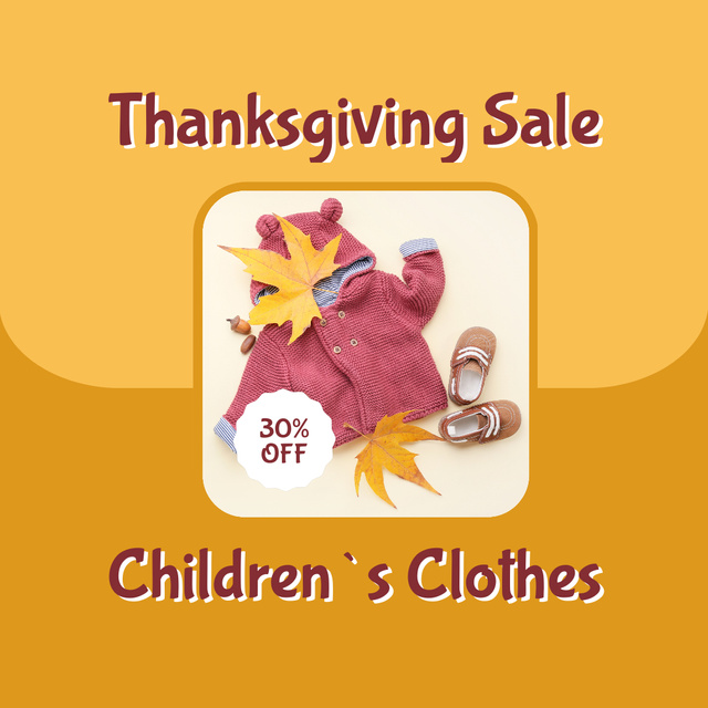 Thanksgiving Children's Clothes Sale Offer Animated Post Design Template
