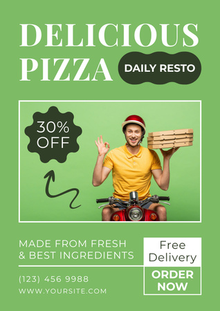 Pizza Delivery Announcement on Green Poster Design Template