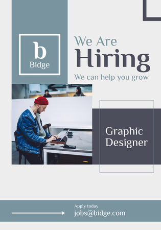 Graphic Designer Vacancy Ad with Young Man in Office Poster 28x40in Design Template