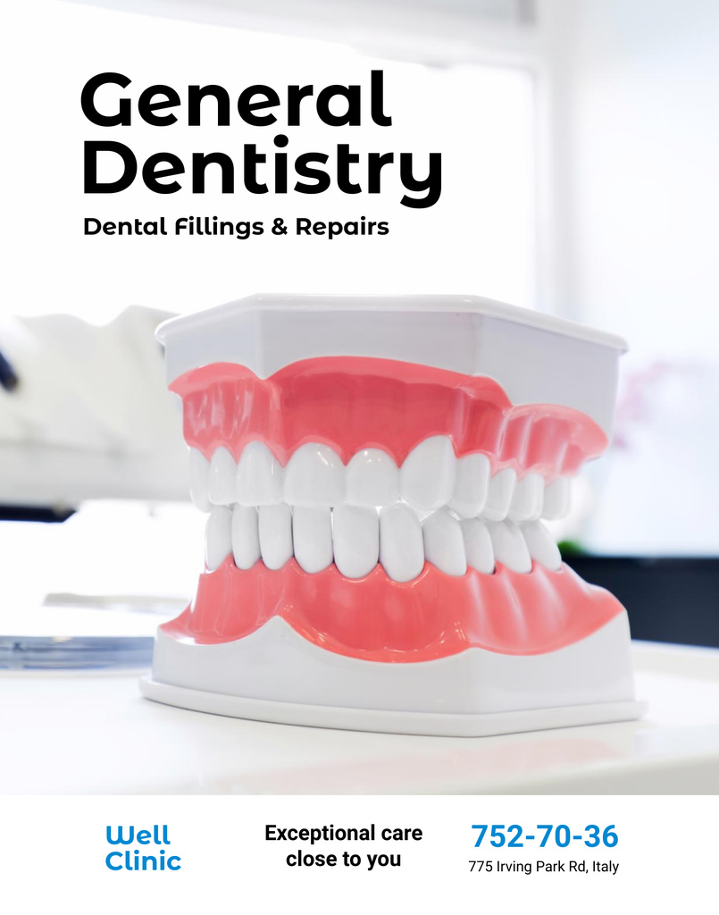 General Dentistry and Dental Fillings Poster 22x28in Tasarım Şablonu