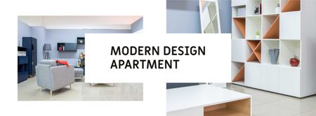 Modèle de visuel Intérieur de salon moderne avec bibliothèque - Facebook cover