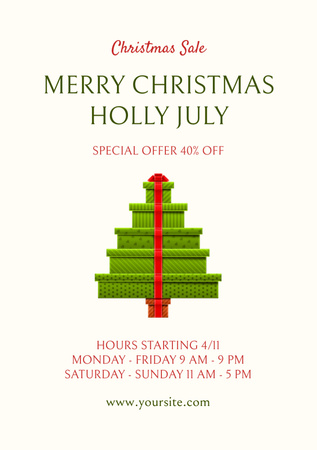 July Christmas Sale Special Offer with Christmas Tree Flyer A5 Design Template