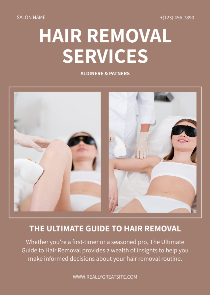Designvorlage Collage with Offer of Laser Hair Removal Services on Beige für Flayer