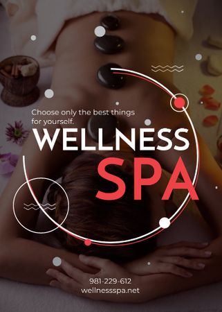 Wellness Spa Ad Woman Relaxing at Stones Massage Flayer Modelo de Design