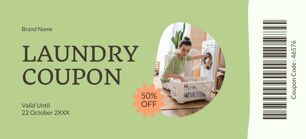 Szablon projektu Discount Voucher for Laundry Services with Woman at Home Coupon 3.75x8.25in