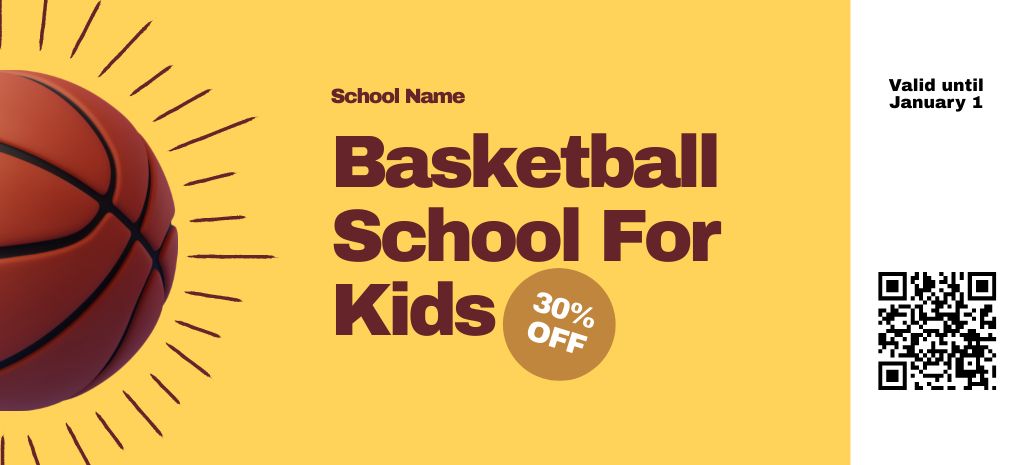 Ontwerpsjabloon van Coupon 3.75x8.25in van Basketball School For Kids At Reduced Price Offer
