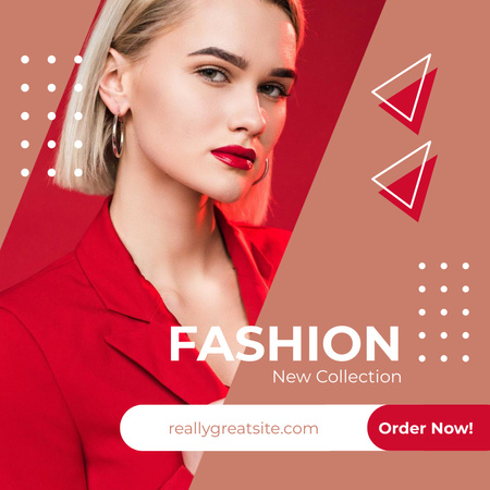 Fashion Collection Sale with Blonde in Red Outfit Instagram Design Template
