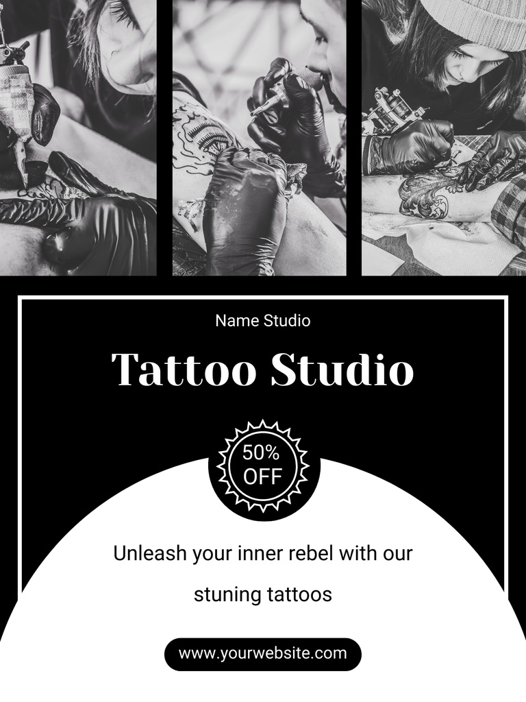 Ontwerpsjabloon van Poster US van Stylish Offer from Tattoo Studio with Collage of Tattooing Process