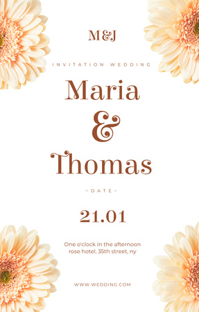 Announcement of Floral Wedding Invitation 4.6x7.2in Design Template