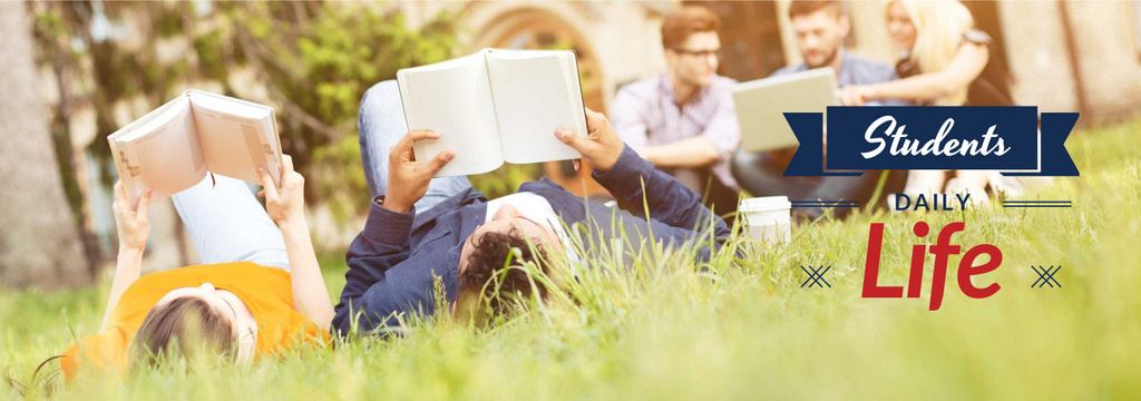 Designvorlage Students Reading Books on Lawn für Tumblr