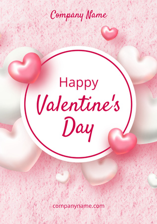 Happy Valentine's Day Congratulations With 3d Hearts Postcard A5 Vertical Tasarım Şablonu