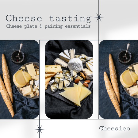 Designvorlage Ankündigung einer Käseverkostung mit Collage für Instagram