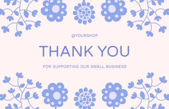 Thank You Message with Cute Blue Flowers Thank You Card 5.5x8.5in Tasarım Şablonu