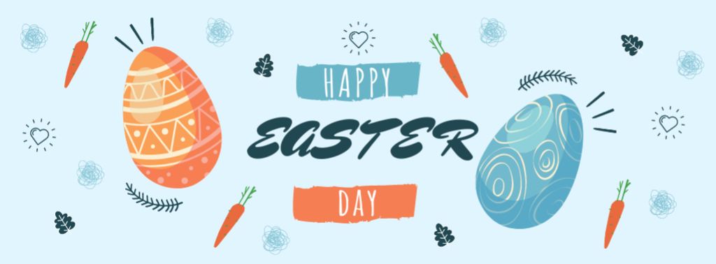 Happy Easter Day Greeting on Blue with Eggs Facebook cover Modelo de Design