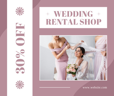 Реклама магазину оренди весілля з подружками нареченої, які тримають вуаль над задоволеною нареченою Facebook – шаблон для дизайну