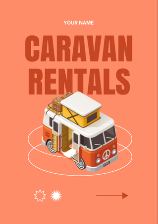 Caravan Rental Offer with Cartoon Bus Flyer A6 – шаблон для дизайна