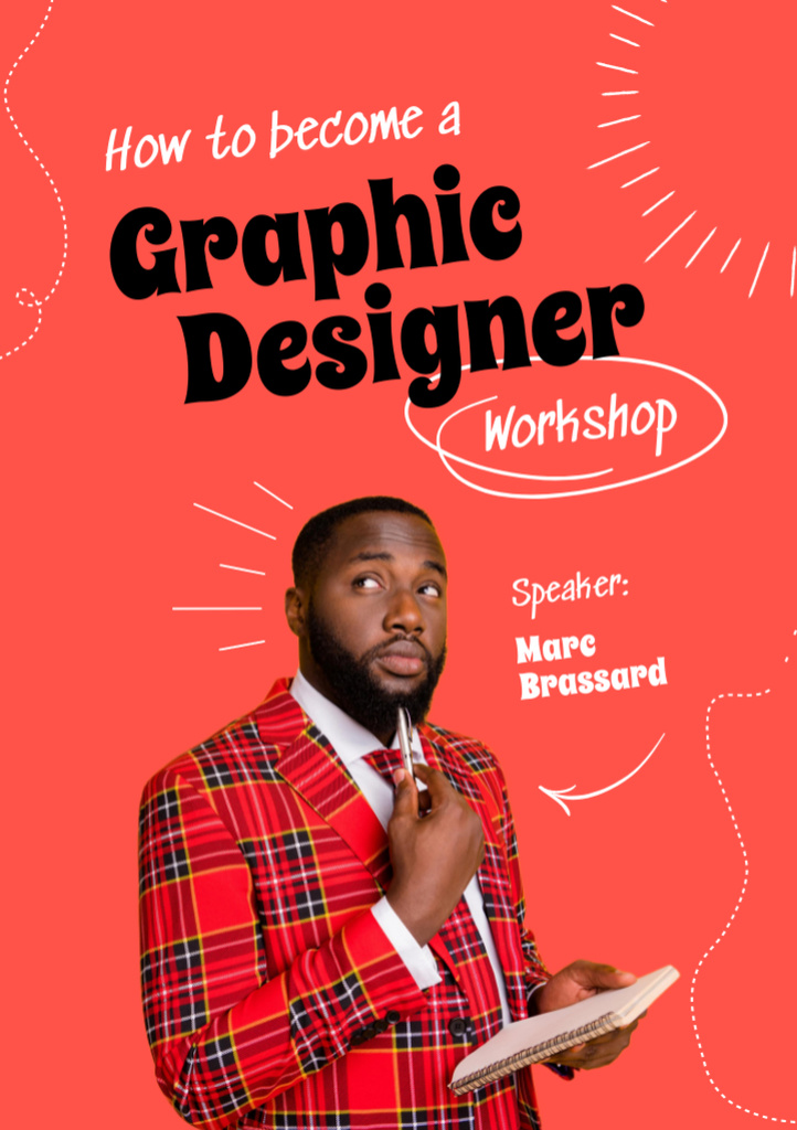 Workshop about Graphic Design with Young Man Flyer A5 Design Template