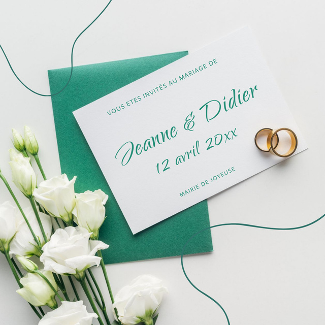 Wedding Invitation with Wedding Rings Instagramデザインテンプレート