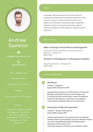Skills and Experience of human resource manager Resume Design Template