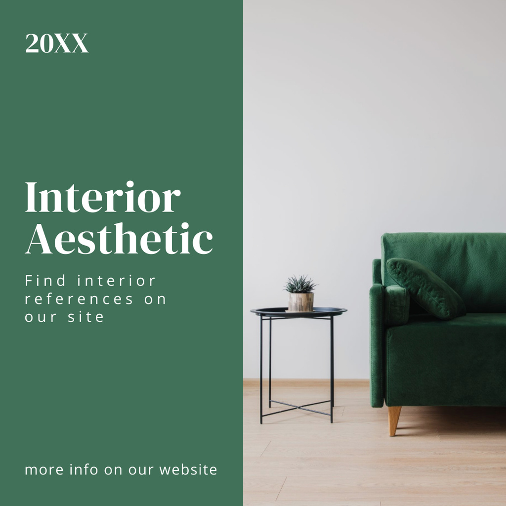 Furniture Sale with Stylish Green Sofa Instagram tervezősablon