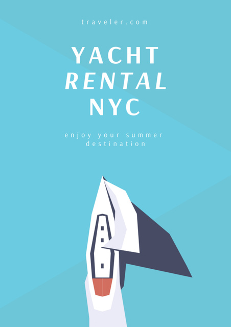 Yacht Rental Offer on Blue Poster A3 Design Template