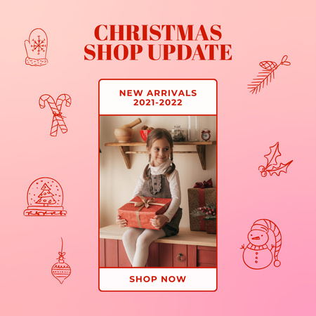 Template di design Cute Little Girl holding Christmas Gift Animated Post