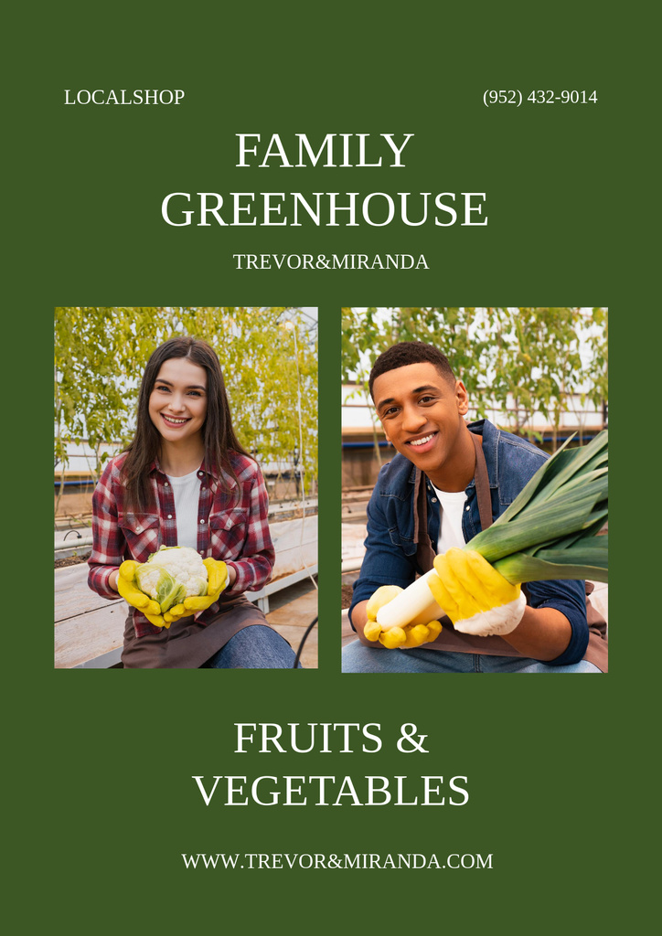 Offer of Fruits and Vegetables from Family Greenhouse Poster Design Template