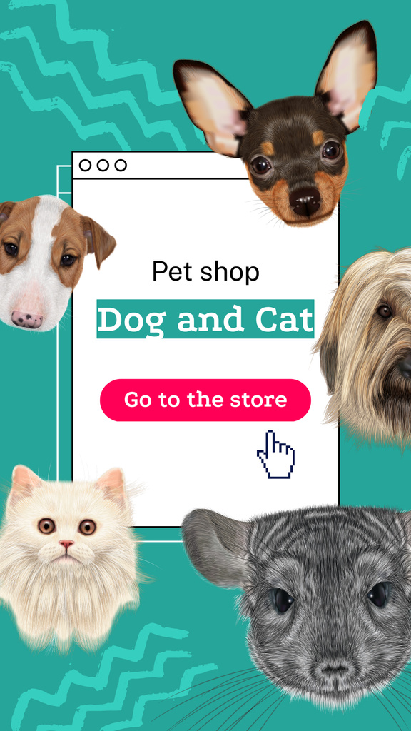 Designvorlage Pet Shop Offer with Cute Animals für Instagram Story