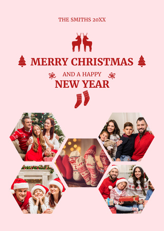 Family Celebrating Christmas Holiday Postcard A6 Vertical Design Template