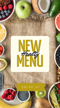 Healthy Menu Ad with Fresh Fruits Instagram Story Design Template