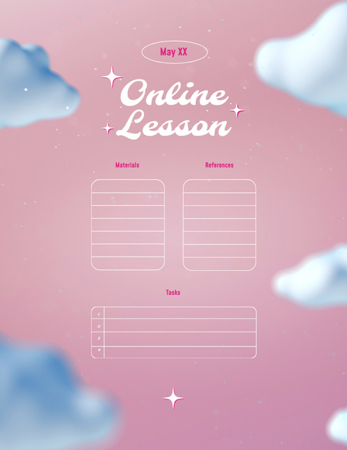 Plantilla de diseño de Online Lesson Planning with Cute Clouds on Purple Notepad 8.5x11in 