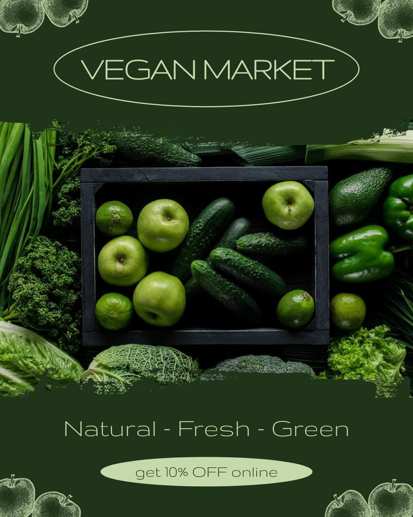 Discount on Fresh Produce at Vegan Market Instagram Post Vertical Modelo de Design