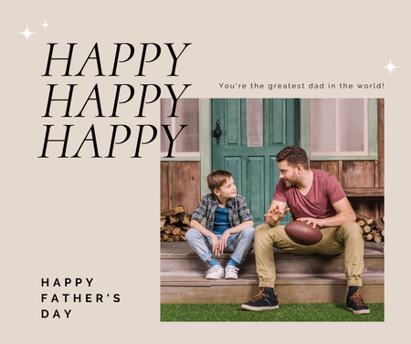 Father's Day Greeting with Dad and Son Facebook Design Template