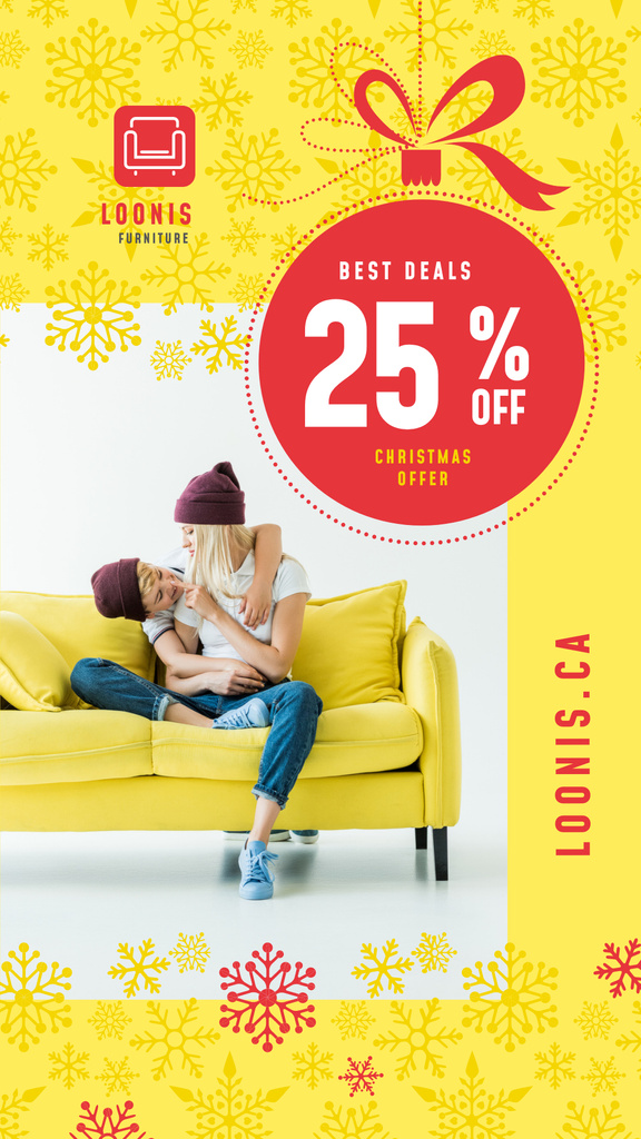 Designvorlage Furniture Christmas Sale Family on Yellow Couch für Instagram Story