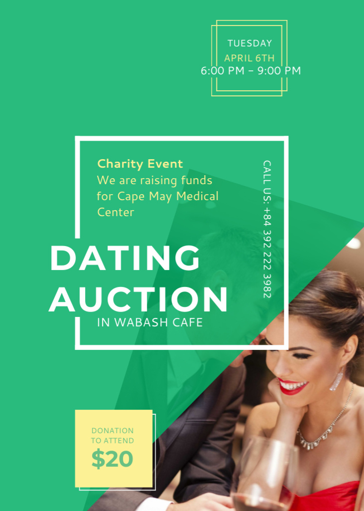 Smiling Woman at Dating Auction Flayer Modelo de Design