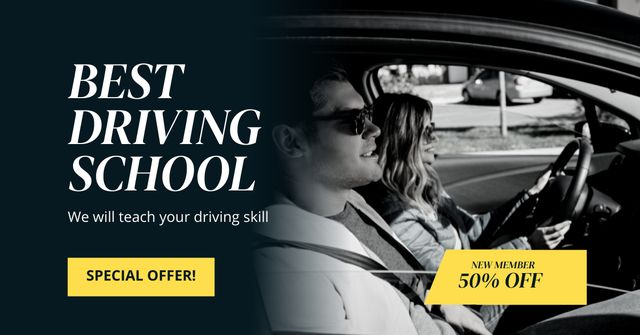 Designvorlage Perfect Driving School Services With Discount für Facebook AD