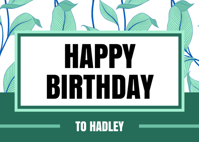Happy Birthday with Green Leaves Postcard 5x7in Design Template