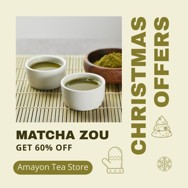 Matcha Tea Sale Christmas Offer Instagram ADデザインテンプレート