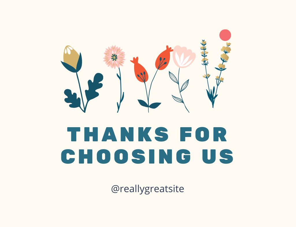 Thanks For Choosing Us Message with Wildflowers Thank You Card 5.5x4in Horizontal Design Template